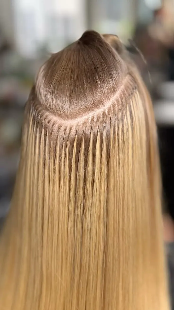 Detailaufnahme sauber gesetzter Bondings am Oberkopf bei Address Beauty in Leverkusen